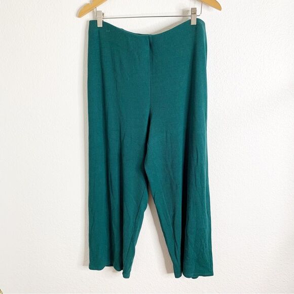 Eileen Fisher Green Teal Wide Leg Ribbed Pants Size Large - Picture 2 of 5